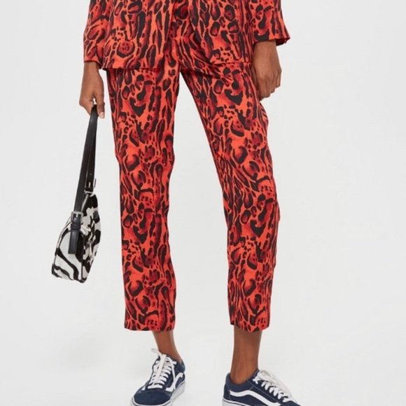 Topshop Red Leopard Animal Print Cropped Pant 8 - Picture 1 of 5